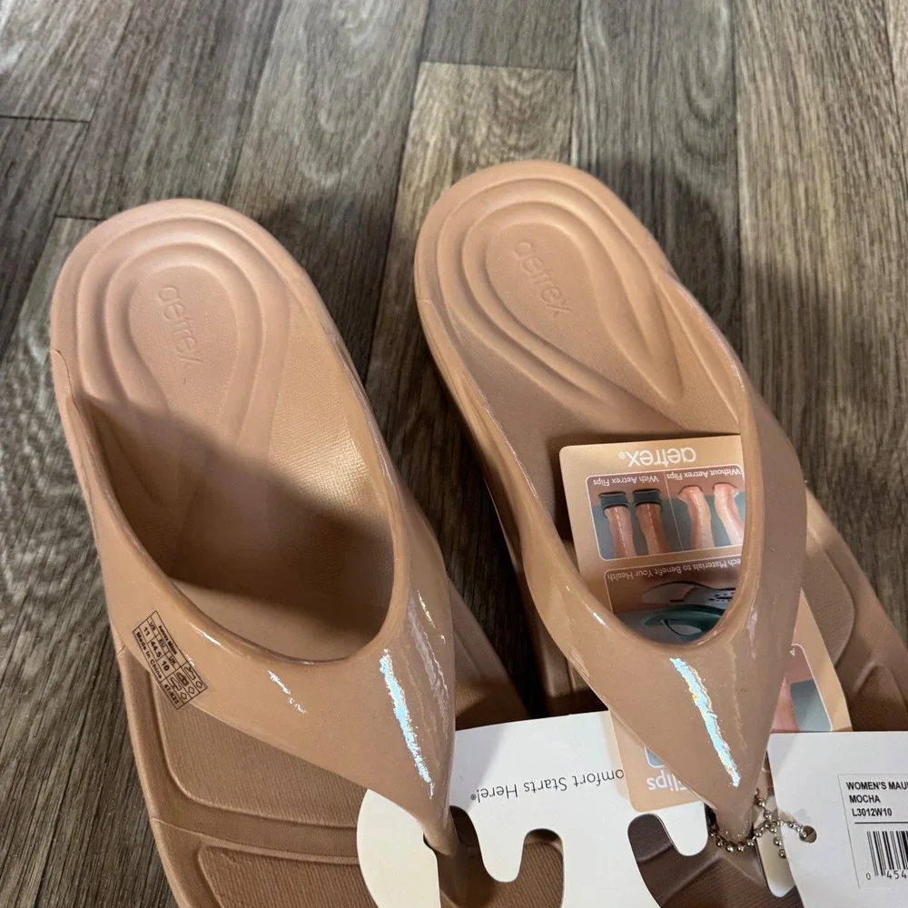 Aetrex Maui Orthotic Flips Women 10 Mocha Brown Water Friendly Comfort Sandals